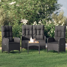 3185084 vidaXL Set mobilier de grădină cu perne, 4 piese, negru, poliratan