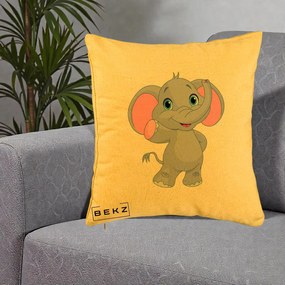 Perna Decorativa Pui de Elefant Kawaii, 40x40 cm, Galben, Husa Detasabila, Perna Inclusa, BEKZ®