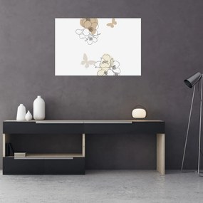 Tablou - Flori bej cu fluture N⁰2 (90x60 cm)