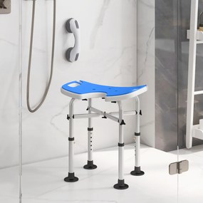 HOMCOM Taburet de Duș Reglabil pe Înălțime cu Mâner cu Ventuză și Picioare Antiderapante, 48,5x33x39-51,5 cm, Albastru | Aosom Romania