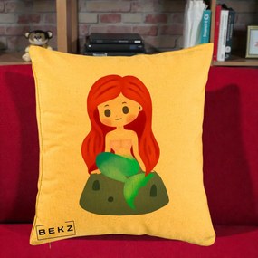 Perna Personalizata Sirena Kawaii Roscat, 40x40 cm, Galben, Husa Detasabila, Perna Inclusa, BEKZ®
