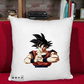 Perna Personalizata Dragon Ball Goku Portret Serios, 40x40 cm, Alb Pufos, Husa Detasabila, Perna Inclusa, BEKZ®