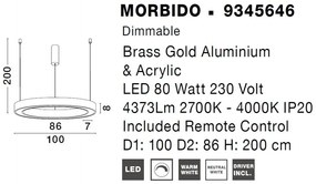 Pendul LED dimabil design modern MORBIDO alama auriu 100cm