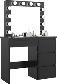 Masă de toaletă neagră cu lumini și sertare