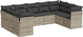vidaXL Set canapele de grădină cu perne, 9 piese gri deschis poliratan