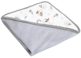Prosop bebe din bumbac cu gluga 90x90 cm Kidizi Ducky, culoare gri, potrivit de la nastere pana la 2 ani