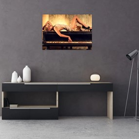 Tablou pe sticlă - Femeia și pian (70x50 cm)