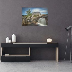 Tablou pe sticlă cu cascadele și munți (70x50 cm)