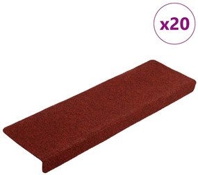 vidaXL Covorașe pentru scări autoadezive, 20 buc., 65x21x4 cm, margini dreptunghiulare, roșu bordeaux