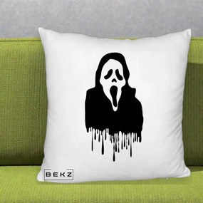 Perna Personalizata Halloween Ghostface Scream Picurand, 40x40 cm, Alb Pufos, Husa Detasabila, Perna Inclusa, BEKZ®