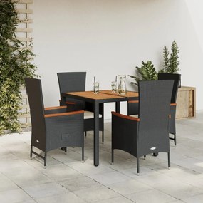 3277505 vidaXL Set mobilier de grădină cu perne, 5 piese, negru, poliratan