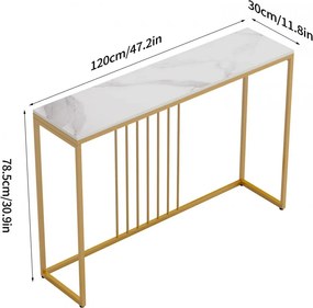 MAU8 - Masa Consola 120x30x78 cm, masuta hol, living, dormitor - Auriu-Alb