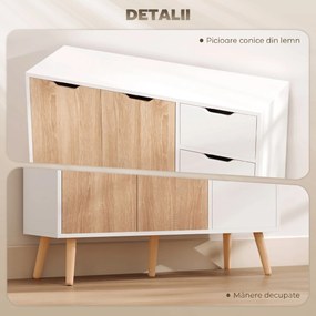 HOMCOM Dulap Multifuncțional cu Sertar și Uși, Stil Nordic, pentru Dormitor sau Living, Alb și Culoare Lemn | Aosom Romania