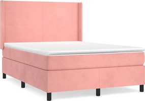vidaXL Pat box spring cu saltea, roz, 140x190 cm, catifea