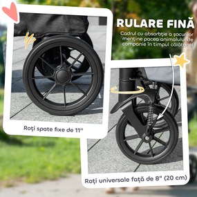 PawHut Cărucior Pliabil pentru Câini de Talie Mare cu Roți Detașabile, Pernă și Lese de Siguranță, 124x67x100 cm, Gri | Aosom Romania