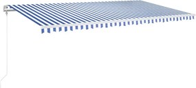 vidaXL Copertină automată cu senzor vânt&LED, albastru&alb, 600x350 cm