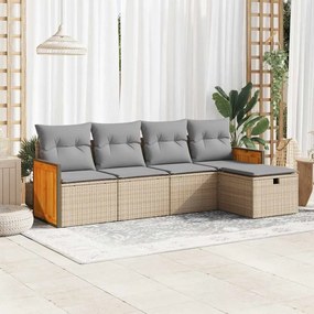 vidaXL Set canapele de grădină cu perne, 5 piese, bej, poliratan