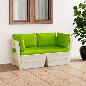 Canapea gradina din paleti, 2 locuri, cu perne, lemn de molid verde aprins, Canapea cu 2 locuri, 1