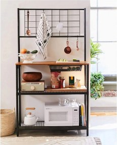 Masa lucru bucatarie cu rafturi Ben Homs profil metalic, negru-maro