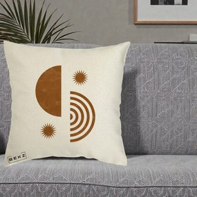Perna Decorativa Boho Sun si Spirala, 40x40 cm, Ecru, Husa Detasabila, Perna Inclusa, BEKZ®