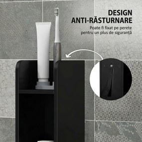 Kleankin Dulap Înalt de Baie cu Rafturi și Dulapuri, Mobilier Baie Înalt Spațiu de Depozitare, din Lemn, 15x17x120 cm, Negru | Aosom Romania