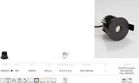 Spot incastrabil LED 8W 3000K ONO negru