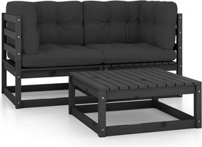 vidaXL Set mobilier grădină cu perne, 3 piese, lemn masiv pin