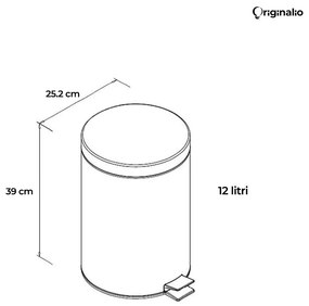 Coș de gunoi (12 Litri), cu Pedală, Găleată detașabilă, Mâner și Capac batant (Anti-mirosuri), Oțel inoxidabil + Polipropilenă, 25.2 x 39 cm, Argintiu + Negru