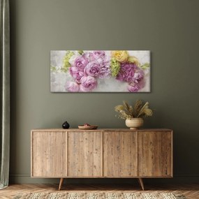 Tablou - Flori pe perete culorile pastel (120x50 cm)