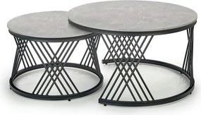 Set 2 masute cafea FLAMINGO, gri cu efect de marmura/negru, ceramica/m