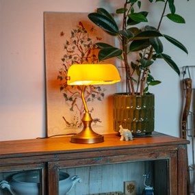 Lampă clasică de notar bronz cu sticlă chihlimbar - Banker