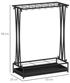 HOMCOM Suport pentru Umbrele din Oțel cu Tavă de Scurgere Detașabilă, 50x24x68 cm, Negru | Aosom Romania