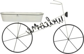Stand decorativ alb din metal, cu jardinieră stil "Vintage Bicycle"