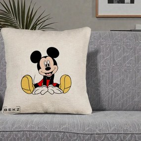 Perna Personalizata Mickey Mouse Relaxat, 40x40 cm, Bej Canapea, Husa Detasabila, Perna Inclusa, BEKZ®