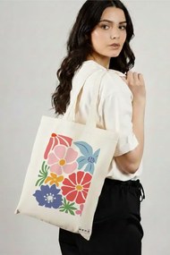 Sacosa de Panza pentru Cumparaturi, Geanta Tote Boho Style 15, 38x34.5 cm, Alba, BEKZ®