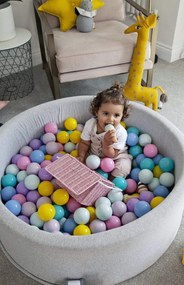 Piscina uscata cu 250 de bile (Babyblue, Mint, Pastel roz, Lila) MeowBaby  , Rainbow, 90x30 cm, Gri deschis