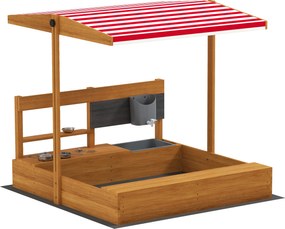 Outsunny Nisipar din lemn pentru copii cu copertină reglabilă și jucării de bucătărie Juego para Niños 3-7 Años 114x110x110 cm Maro | Aosom Romania