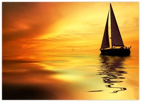 Tablou pe sticlă - Sailboat la apus de soare (70x50 cm)