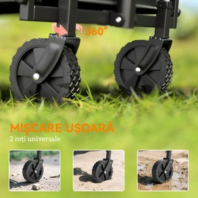 Outsunny Cărucior de Grădină Pliabil Compact, Cărucior Robust Multifuncțional pentru Exterior cu Roți Universale și Mâner Reglabil, pentru Sport, Camping, Cumpărături, Negru | Aosom Romania