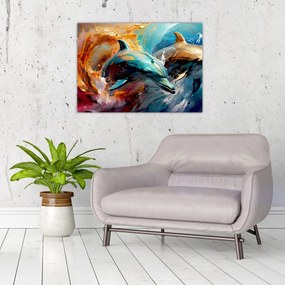 Tablou pe sticlă - Pictură de delfin (70x50 cm)