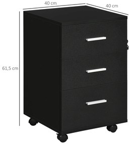 Vinsetto Dulap de Birou Depozitare Birou pe Rotile 3 Sertare Încuiabile 40 x 40 x 61,5 cm Negru | Aosom Romania