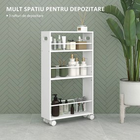 HOMCOM Cărucior de Bucătărie cu 3 Nivele, Bare Laterale, 4 Roți și 2 Frâne, 45x15x80 cm, Alb | Aosom Romania