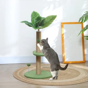 PawHut Arbore pentru Pisici cu Stâlp de Zgâriat, Platforme și Mingi de Jucărie, Ø40x83 cm, Verde | Aosom Romania