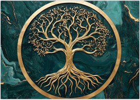 Tablou pe sticlă – Arborele vieții auriu în marmură (70x50 cm)