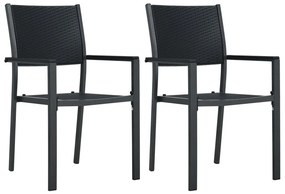 vidaXL Scaune de grădină, 2 buc., negru, plastic, aspect ratan