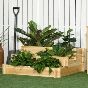 Outsunny Jardiniera pentru plan de cultivare inaltat pe 3 niveluri din lemn de brad, culoare lemnului, 93x93x35 cm | Aosom Romania