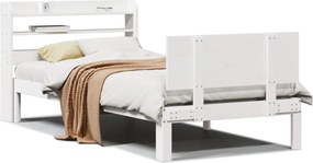 vidaXL Cadru de pat cu tăblie, alb, 75x190 cm, lemn masiv de pin