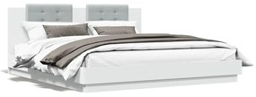 3209982 vidaXL Cadru de pat cu tăblie și lumini LED, alb, 200x200 cm