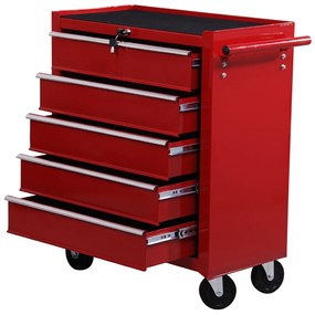 HOMCOM Cărucior Mobil pentru Atelier cu Sertare, Organizator Ustensile, Roșu, 67.5x33x77cm | Aosom Romania