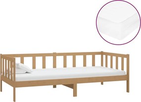 vidaXL Pat de zi cu saltea, maro miere, 90x200 cm, lemn masiv de pin